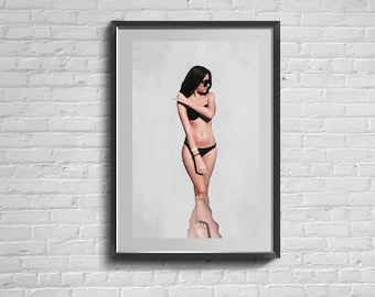 Girl On The Beach Wall Art Print. Feminist Poster. Swearing Minimalist Wall Art. Retro Vintage Gift. Home Decor.