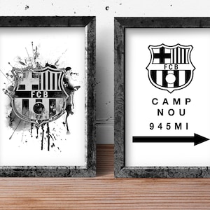 Emblem Football Club And Stadium Poster. Set Of 2 Modern FC Spain Wall Art. Gift For A Football Fan Print.