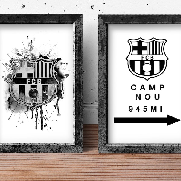 Emblème Football Club Et Affiche Du Stade. Ensemble de 2 décorations murales modernes du FC Espagne. Cadeau pour une impression de fan de football.