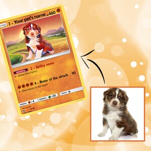 Cartes personnalisées PokePets. Affiche des éléments de combat. Pokecard numérique pour animaux de compagnie. Art mural anime pour elle et lui.