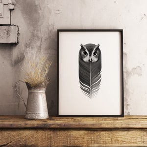 Owl Wall Art. Black And White Posters. Modern Print. Bird Poster.