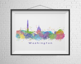 Washington DC Travel Poster. America Travel Print. City Skyline Wall Art. Living Room Decor.