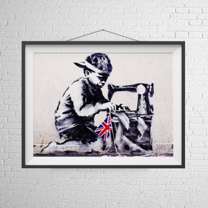 British Graffiti Boy Canvas, Urban Street Art Print in British Style, Fashionable Stencil Illustration, Modern Wall Decor.