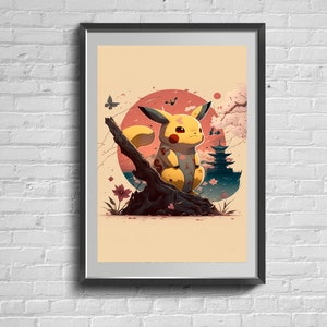Game Wall Art Poster. Pikachu in Vibrant Scenery - Artwork for Fans of the Beloved Anime and Game Series.