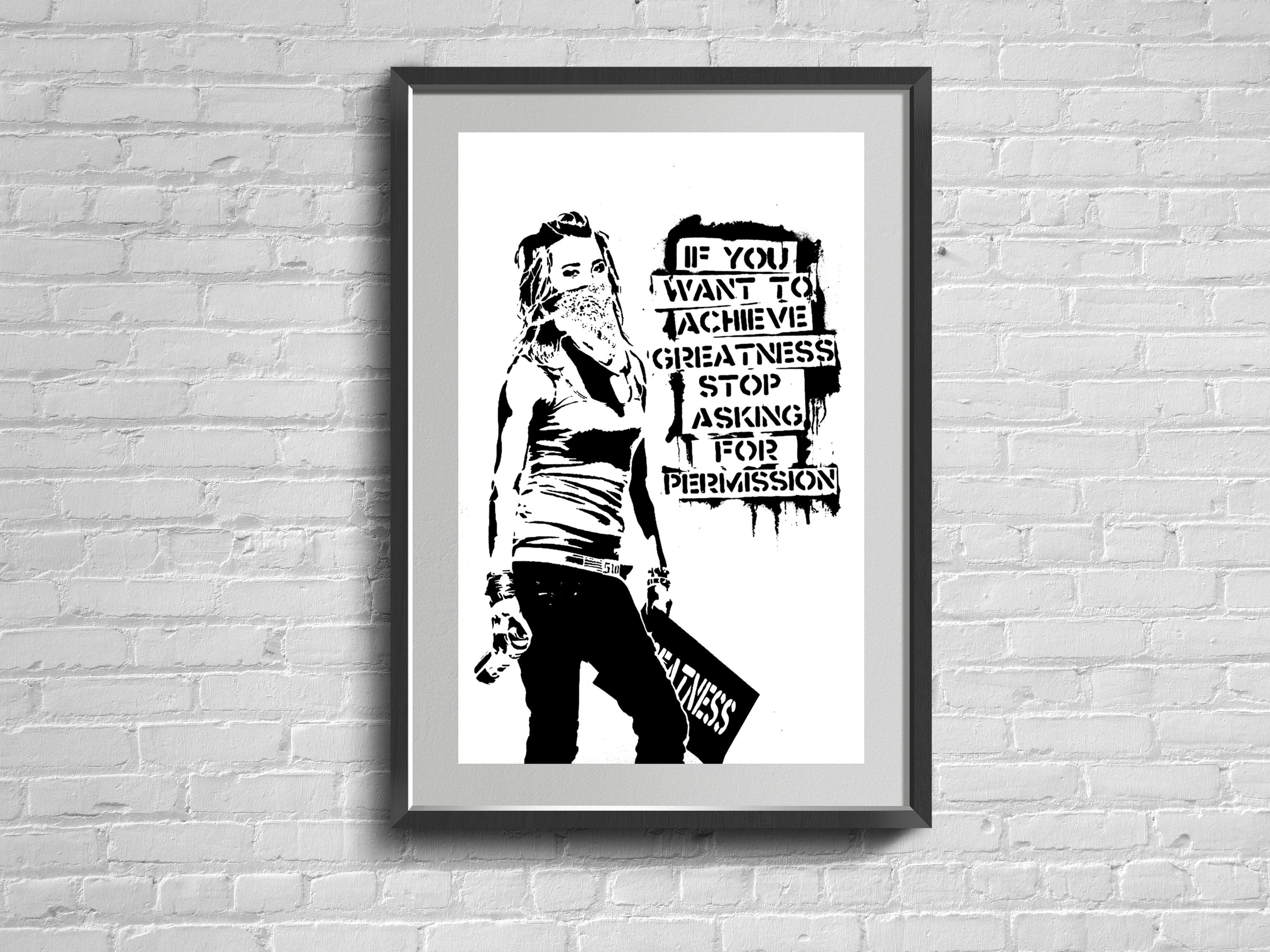 New York Graffiti Mural Poster. Street Achieve Greatness Wall Art. Living Room Decor.