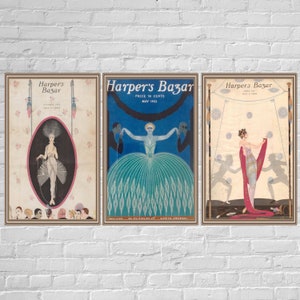 Vintage Fashion Magazine Cover Set Of 3 Wall Art Print.