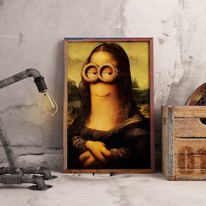 Pop Illustration Painting Print Wall Art. Cartoon Mona Lisa Poster.