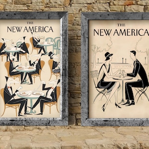Magazine Cover Wall Art. Set Of 2 Vintage Fashion Poster.