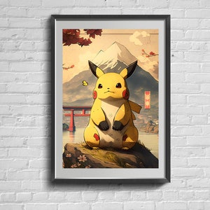 Game Wall Art Print. Pikachu in Vibrant Scenery - Artwork for Fans of the Beloved Anime and Game Series.