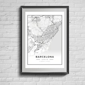 Barcelona Karte Drucken. Spanien Landkarten. Barcelona Street Art Spanische Wandkunst. Karte von Barcelona Decor.
