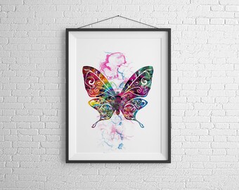 Watercolor Butterfly Poster. Moth Wall Art. Modern Print. Girls Rooms Decor.