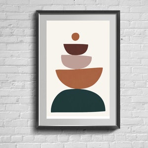 Arte murale minimalista di metà secolo con forme organiche astratte boho. Stampa moderna per soggiorno.
