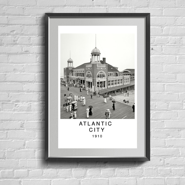 Atlantic City Wall Art. United States Of America. Town Print. Home Decor. Minimalist Poster. Photo From The 20th Century.