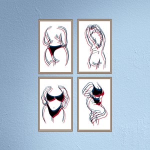 Body Positive Line Wall Art Print. Line Drawing Art Poster. Female Figure Art Print. Minimalist Wall Art. Set OF 4 Living Room Decor.