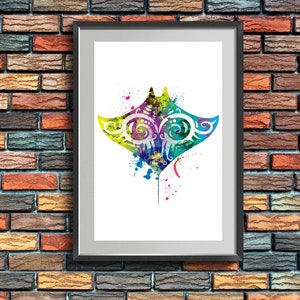 Impresión de acuarela de mantarraya. Arte mural abstracto. Póster oceánico. Decoración infantil. Regalo para una mejor amiga.