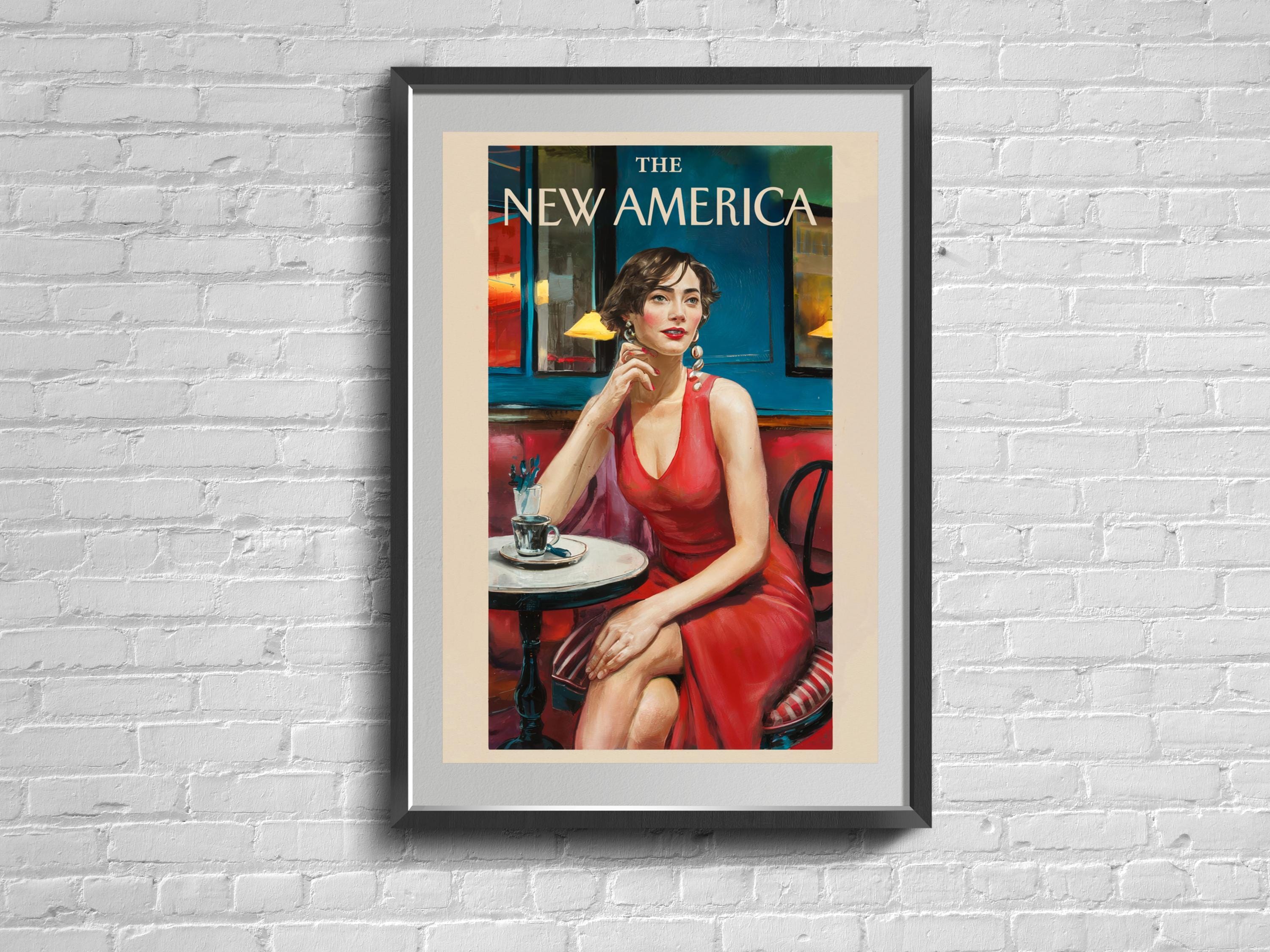 Vintage Fashion Poster. Case In A Cafe Home Decor. Magazine Cover Wall Art.