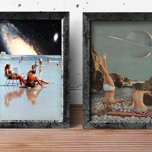 Vintage Space Poster. Set Of 2 Galaxy Astronaut Print.
