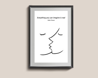 Everything You Can Imagine Is Real Quote Poster. Scandinavian Wall Art Decor. Minimalist Print.