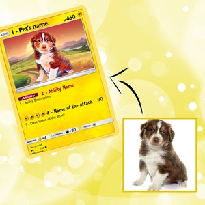 Cartes personnalisées PokePets. Affiche d'élément de foudre. Pokecard numérique pour animaux de compagnie. Art mural anime pour elle et lui.