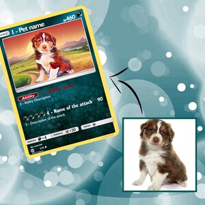 Cartes personnalisées PokePets. Affiche de l'élément sombre. Pokecard numérique pour animaux de compagnie. Art mural anime pour elle et lui.