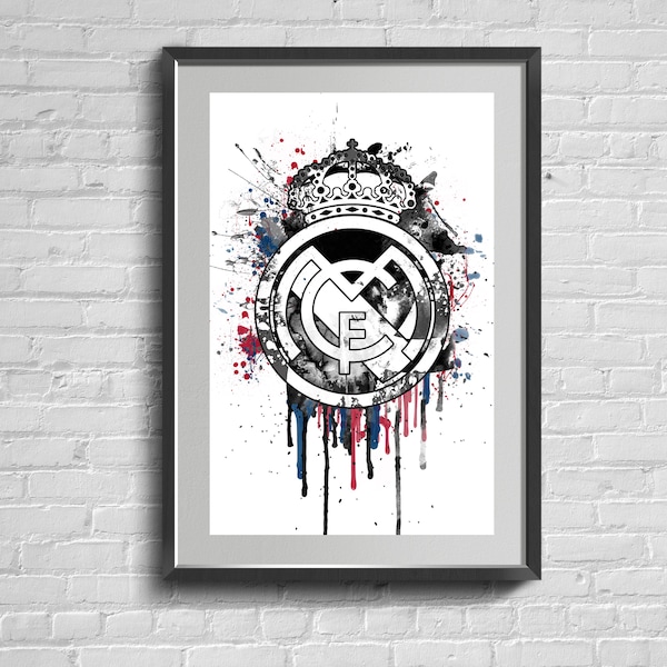 Emblem Football Club Poster. Modern FC Spain Wall Art. Red And Blue Smudges Poster. Gift For A Football Fan Print. Home Decor.