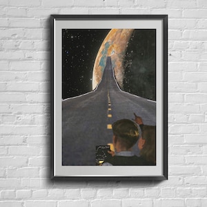 Vintage Space Poster. Galaxy Astronaut Room Wall Print Decor. Retro Poster On Canvas.