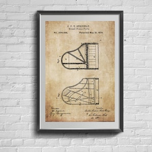 Grand Piano Patent 1878 Print. Vintage Piano Poster. Piano Blueprint. Music Room Decor. Gift for Musician. Music Instrument print.