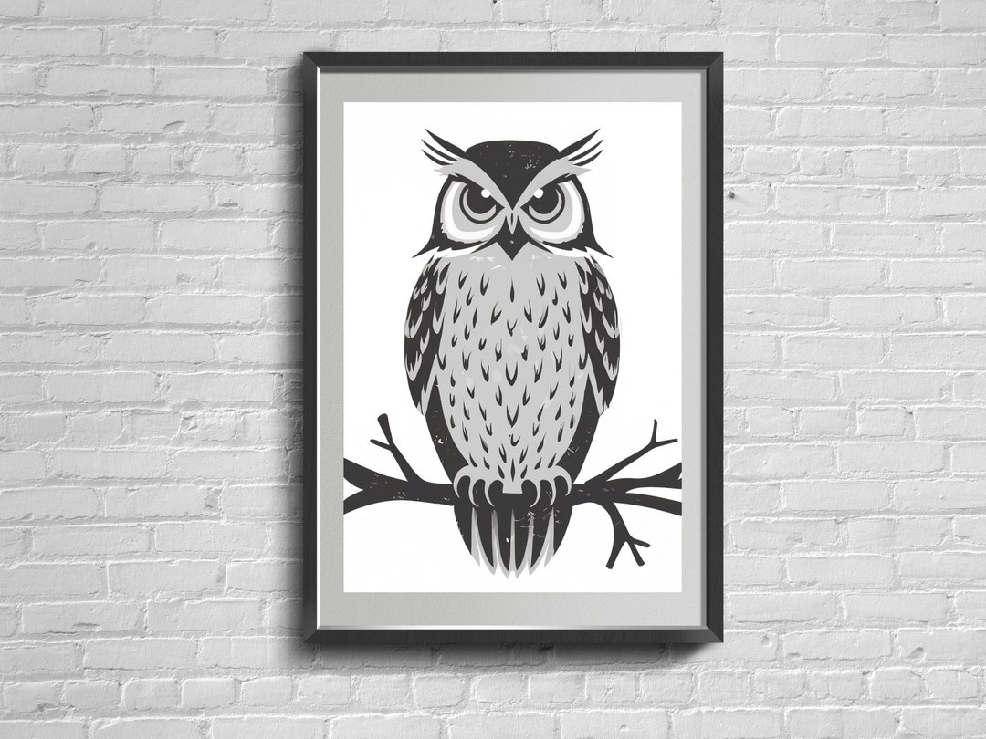Owl Print. Black and White Wall Art. Modern Prints. Bird Poster. Owls ...