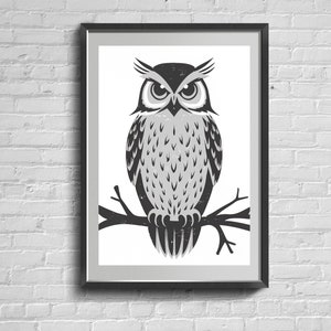 Owl Print. Black And White Wall Art. Modern Prints. Bird Poster. Owls Posters. Philosophical Print.