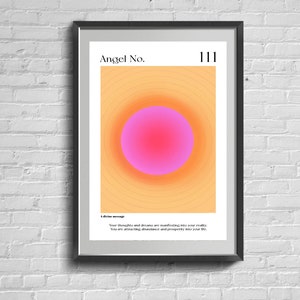 Original Angel Numbers 111 Poster Wall Art Print. Gradient Aura Angel Energy Trendy Poster. Dorm Room Print.