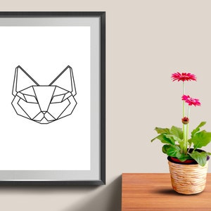 Kat kunst aan de muur. Kattenlijn wanddecoratie. Moderne kamer.