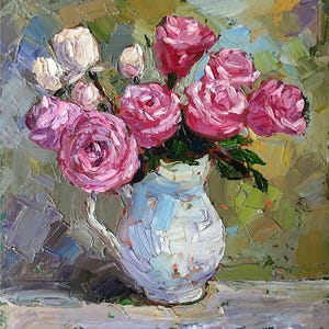 Roses Oil Painting Original, Roses Still Life, Flower Painting Oil Cardboard, Painting to Order