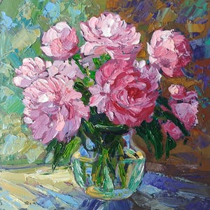 Peonies Painting Original Oil, Flower Painting Still Life, Painting to Order