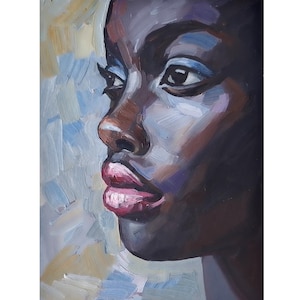 African American Woman Painting Oil Original, Black Woman Portrait, Wall Art, Painting to Order