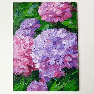 Hydrangea Original Painting Flowers Impasto Painting Oil Panel, Wall Art 7x5&quot;