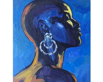 Portret van een Afro-Amerikaanse vrouw, origineel olieverfschilderij, schilderij in opdracht, PaintingByNata