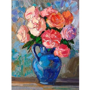 Roses Painting Oil Original, Flower Roses Bouquet Still Life, Small Wall Art 8 by 6&quot;