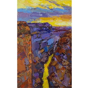 Pintura a óleo original empastada do Grand Canyon, paisagem do Arizona, rio Colorado, parque nacional, arte de parede 8x5"