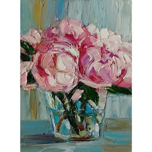 Rosa Pfingstrosen Malerei Original Blumen Stillleben Impasto Ölgemälde zu bestellen
