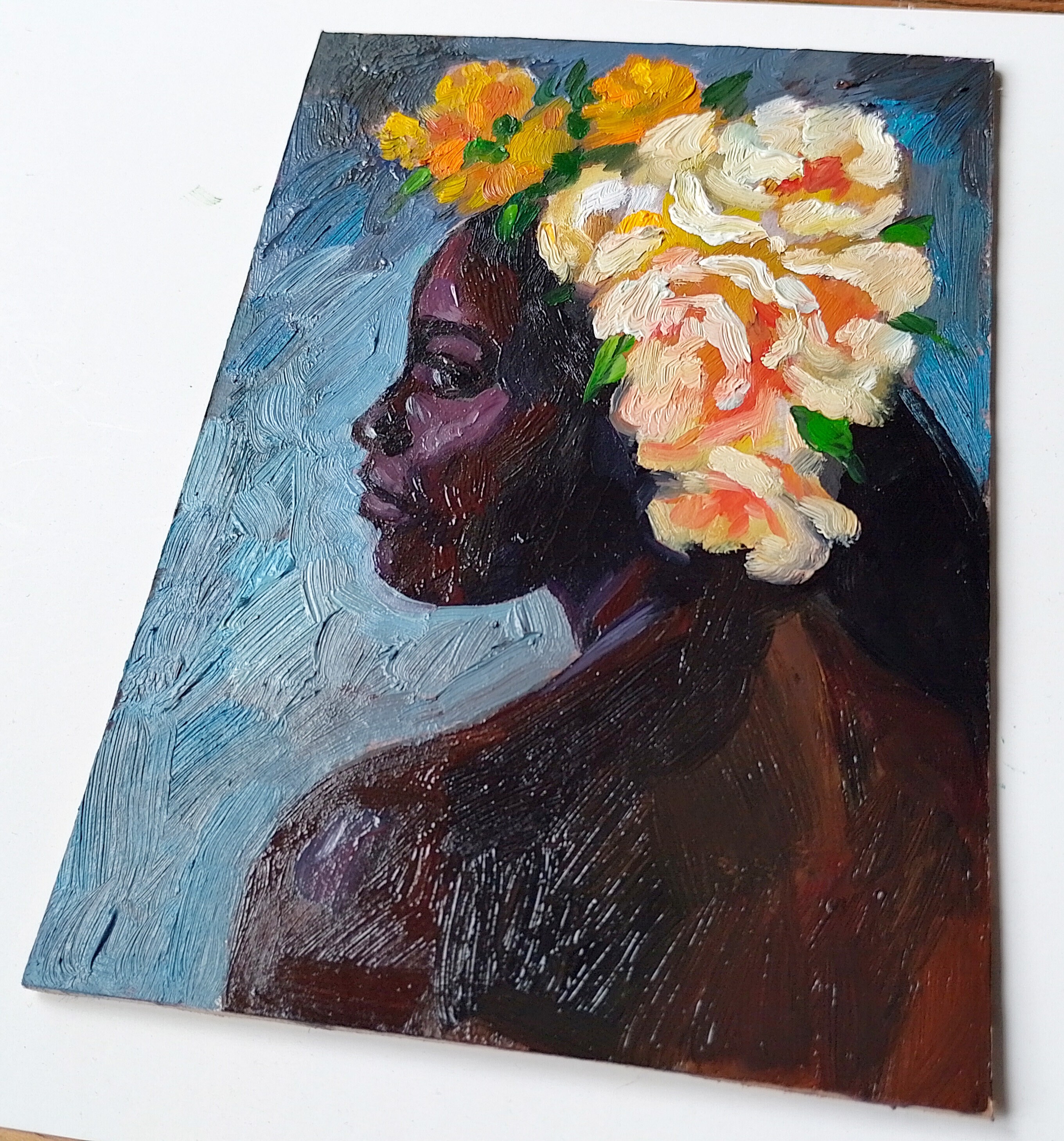 African American Woman Painting Oil Original Black Woman With Flowers ...