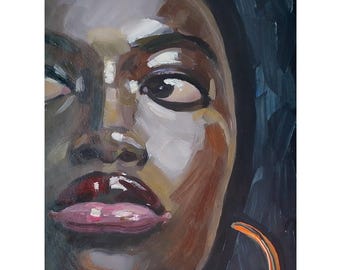 Origineel olieverfschilderij, portret Afro-Amerikaanse vrouw, op bestelling gemaakt