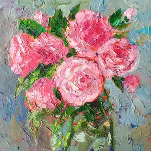Roses Painting Original Oil, Flower Painting, Still Life, Small Artwork 8 by 8&quot;