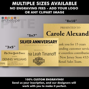 PLTE/Gold | Engraved Metal Plate | Plate | Laser Engraved | Multiple Sizes | Custom Engraving | Custom Size | No Engraving Fee