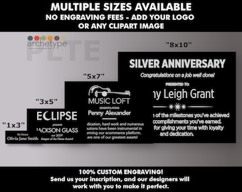 PLTE/Black (Silver Lettering) | Engraved Metal Plate | Plate | Multiple Sizes | Custom Engraving | Custom Size | No Engraving Fee