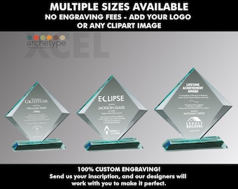 XCEL/GEM | Jade Glass Award | Corporate Gift | Multiple Sizes | Custom Engraved Plaque | Recognition | Clear | Jade | No Engraving Fee