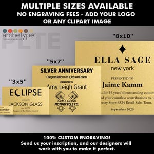 PLTE/Gold | Engraved Metal Plate | Plate | Laser Engraved | Multiple Sizes | Custom Engraving | Custom Size | No Engraving Fee