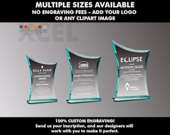 XCEL/JADE | Glass Award | Corporate Gift | Multiple Sizes | Custom Engraved Plaque | Recognition | Silver | Clear | No Engraving Fee