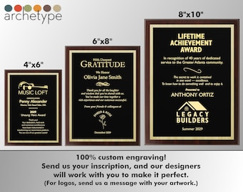 APEX/CLASSIC | Plaque | Multiple Sizes | Custom Engraved Award | Recognition | Appreciation | Black | No Engraving Fee