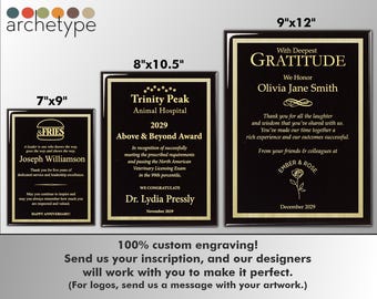 APEX/GLOSS Plaques - Gold Engraving | Multiple Sizes | Custom Engraved Award | Recognition | Appreciation | Piano Finish