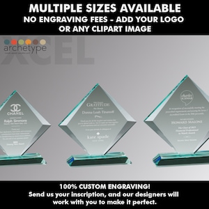 XCEL/GEM | Jade Glass Award | Corporate Gift | Multiple Sizes | Custom Engraved Plaque | Recognition | Clear | Jade | No Engraving Fee